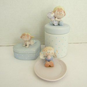 3 Bumpkins Keepsake Boxes / Trinket Boxes Lot - Ceramic Figurine Sculptures Used